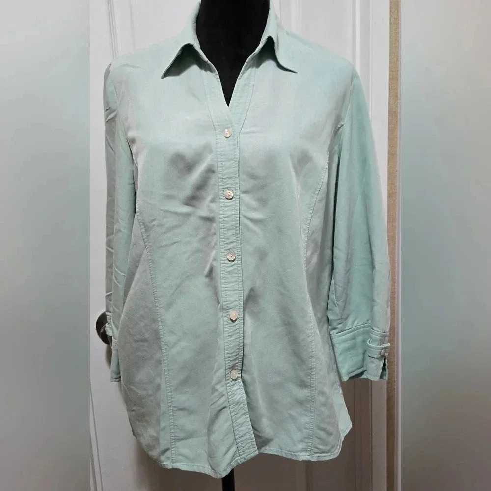 First Issue Green Button Down Top